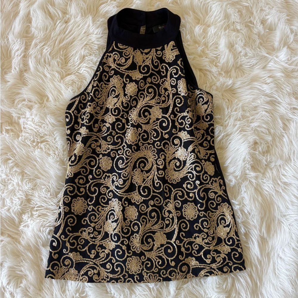 Style & Co Black and Gold Sequin Women's Top Size XS